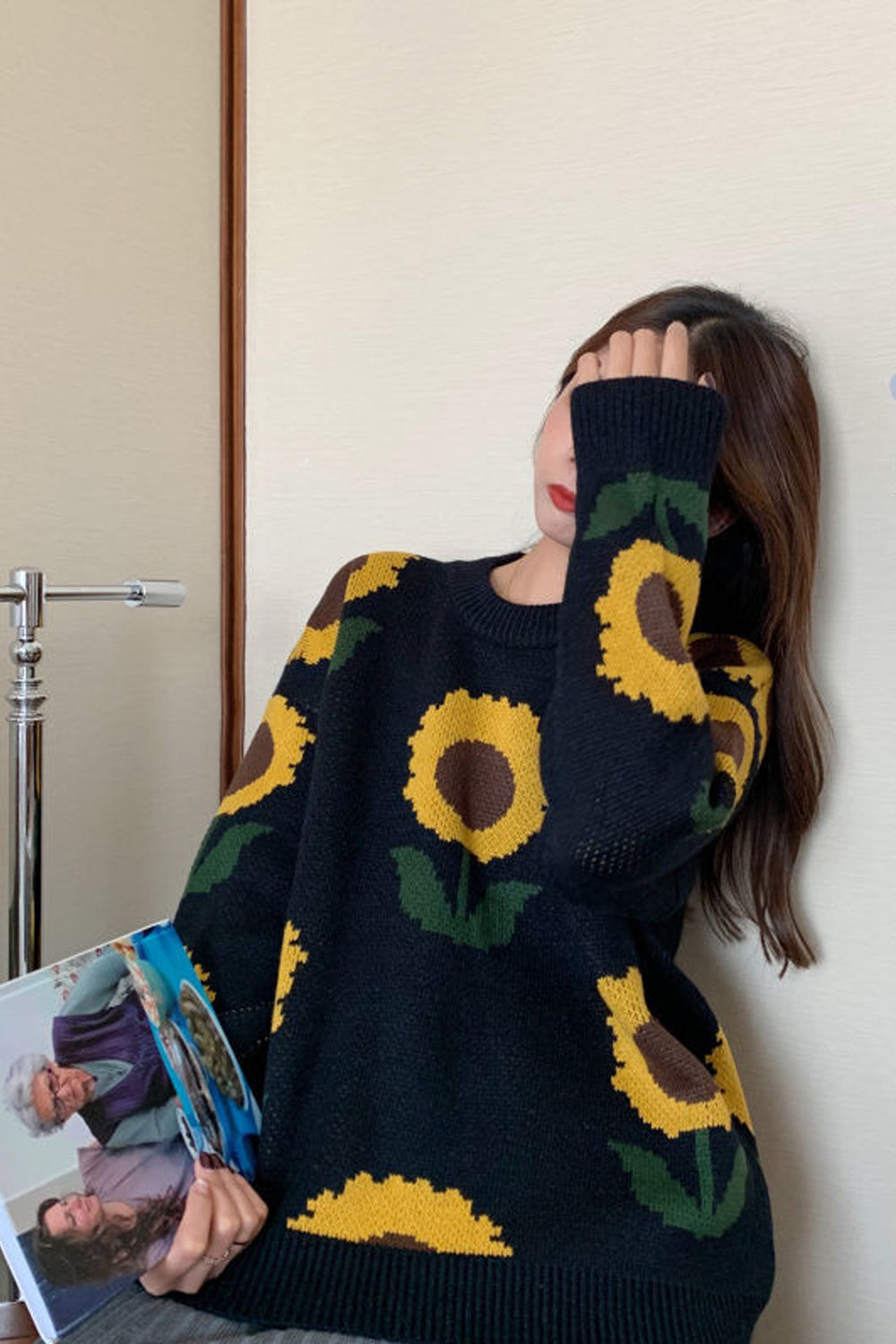 Sunflower Pattern Knitted Sweater