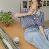 Plaid Design Turn Down Collar Cropped Shirt