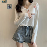 Pocket 3D Flower V-Neck Cardigan Sweater