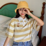 Cute Cartoon Striped Turn Down Collar Shirt