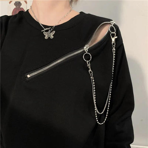 Shoulder Zipper O-Neck Shirt