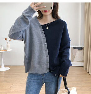Two Colors Irregular Style Long Sleeve Sweater