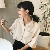 Half Sleeve Retro Apricot Blouse Shirts