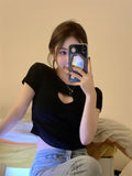 Heart Shaped Hole Cropped Slim Shirt