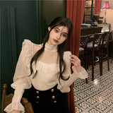 Long Sleeve Lace Stand Neck Elegant Blouse Shirt
