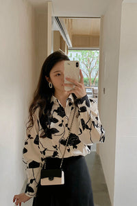 Black Floral Printed Long Sleeve Blouse Shirt