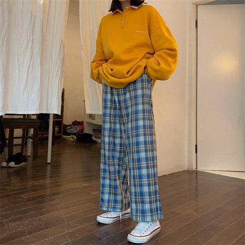 High Waist Wide Leg Plaid Pants