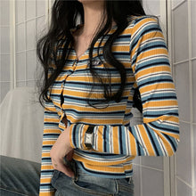 Chic V-Neck Striped Retro Sweater