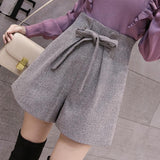 High Waist Casual Wool Wide Leg Lace-Up Pants