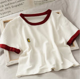 Cute Beer Pocket Printed Crop Top Ringer Shirt