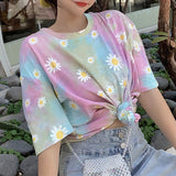 Daisy Flower Printed Tie Dye Shirt