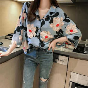 Loose Floral Half Sleeve Blouse Shirt