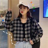 Long Sleeve Cute Plaid Cropped Shirts