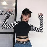 Sleeve Checkered Slim Long Sleeve Shirt