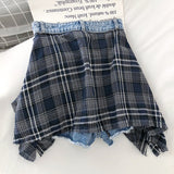 Plaid Stitching Two Style Wide Leg Denim Shorts