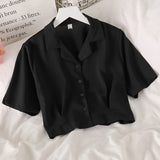 Sexy V-Collar Cropped Slim Shirt