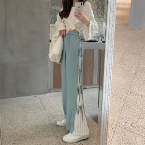 Bow Knot Pleated Wide Leg Loose Pants