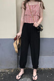 Sweet Plaid Vintage Buttons Sleeveless Tops