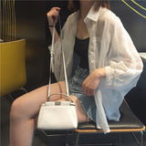 Loose Bat Sleeve White Chiffon Transparent Shirt