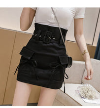 Belted High Waist Pocketed Tie Skirt