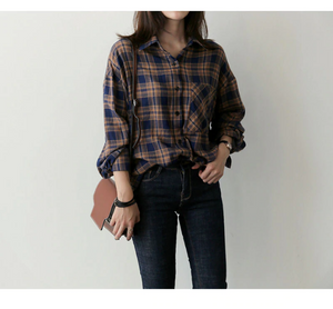 Vintage Flannel Long Sleeve Blouses Shirt