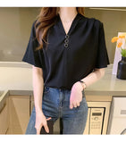 V-Neck Flare Sleeve Office Blouse Shirt