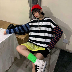 3 Colors Long Sleeve Oversized Striped Shirt