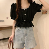 Short Sleeve Square Collar Blouse Shirts
