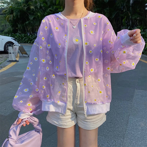 Daisy Flower Thin Transparent Casual Jacket