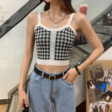 Cute Plaid Slim Knitted Cropped Tank Top