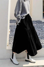High Waist Velvet Pleated Long Skirt