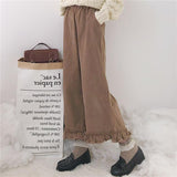 Vintage High Waist Corduroy Wide Leg Ruffle Loose Pants