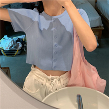 Short Sleeve Knitted Slim Cropped Shirt