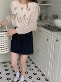 Florals Embroidery Square Collar Retro Blouse Shirt