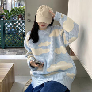 Loose Clouds Pattern Knitted Sweater
