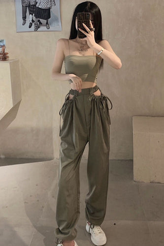 High Waist Tassel Hollow Out Jogger Pants