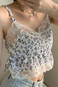 Sexy Floral Printed Lace Camis Crop Tops