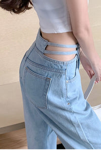 High Waist Pearl Hollow Out Jeans Pants