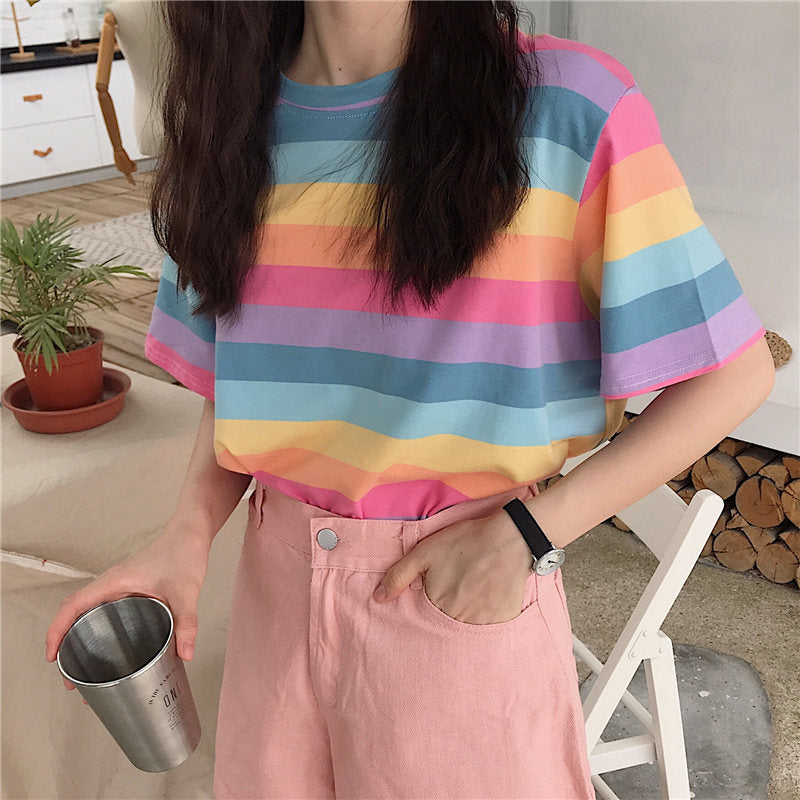Cute Pastel Rainbow Striped Shirt