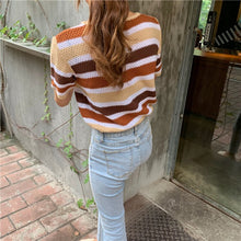 Vintage Striped Color O-Neck Knitted Shirt