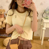 Rabbit Pocket Embroidery Slim Ruffled Shirt