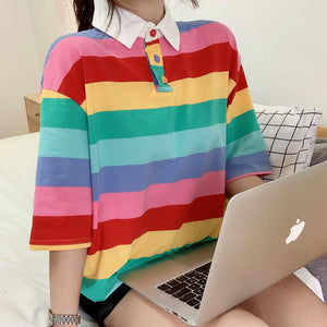 Cute Pastel Rainbow Striped Polo Shirt