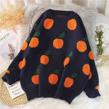 Loose Oversize Orange Fruit Embroidered Sweater