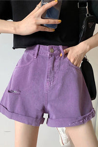 High Waist Pink Purple Denim Short Jeans