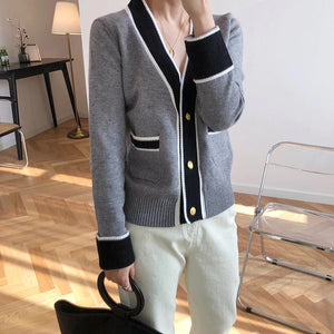 V-Neck Long Sleeve Button Knitted Cardigan