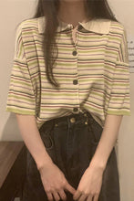 Short Sleeve Striped Colors Collar Shirt