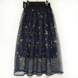 Moon Star Embroidered Tulle Mesh Transparent Skirt