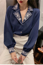 Retro Floral Embroidered Office Blouse Shirt