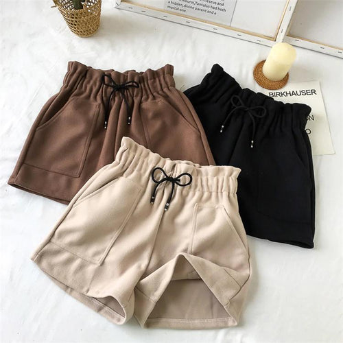 High Waist Warm Elastic Waist Shorts