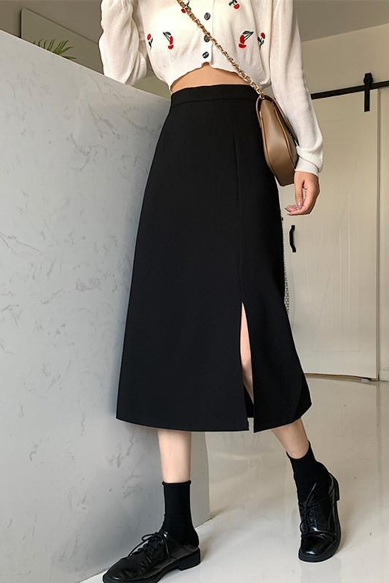 High Waist Mid Calf Elegant Black Skirt – Tomscloth